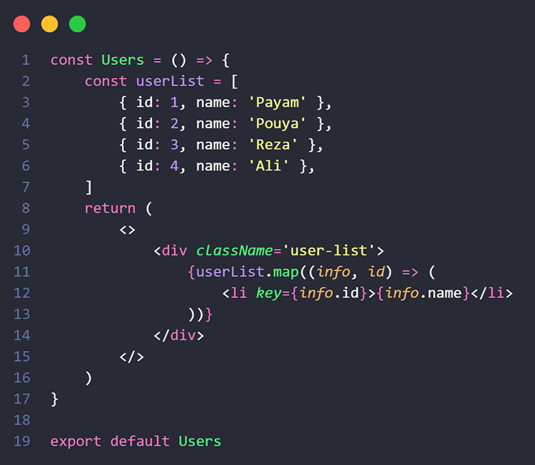 آموزش استفاده از متد map در ReactJS - آموزش طراحی و برنامه نویسی وب