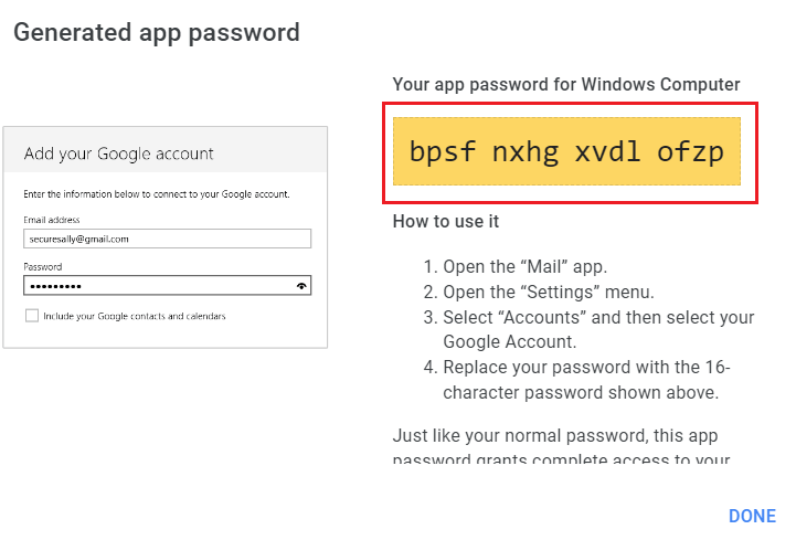 generate password in gmail